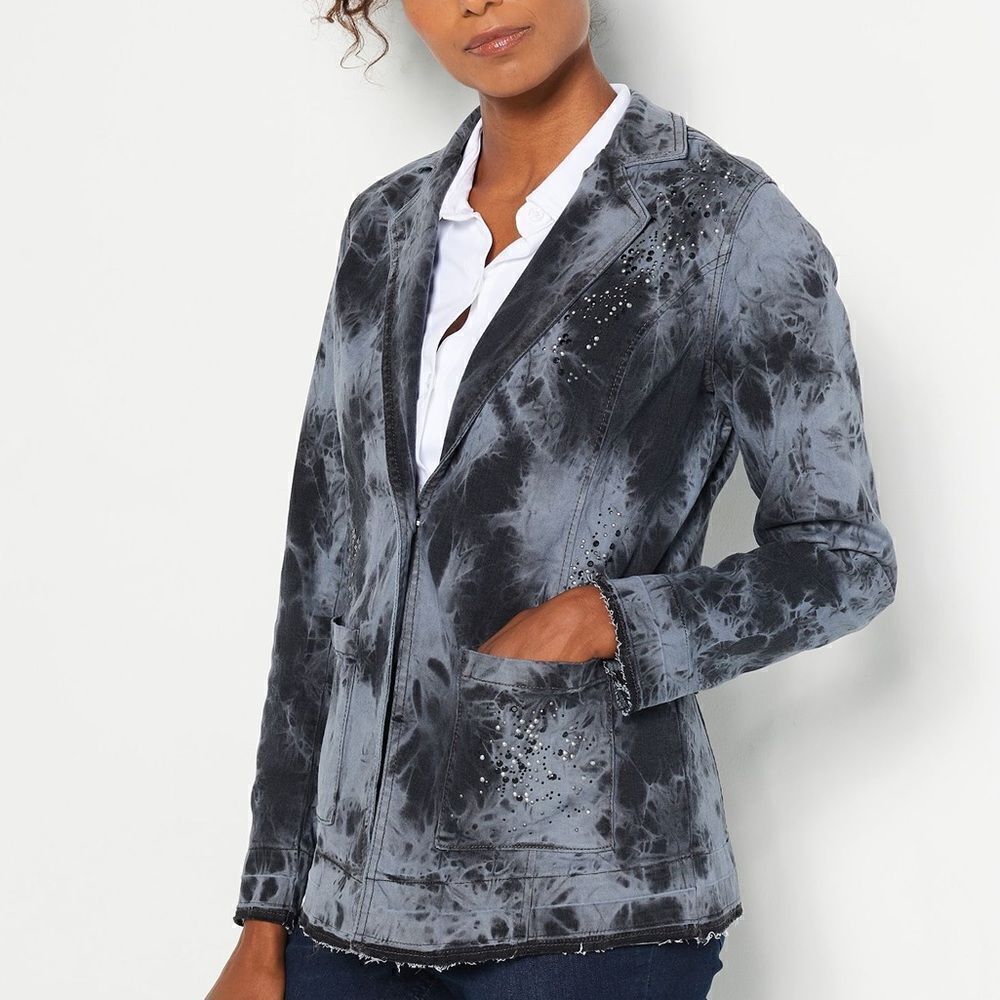 LOGO Lavish by Lori Goldstein Denim Crystals Blazer